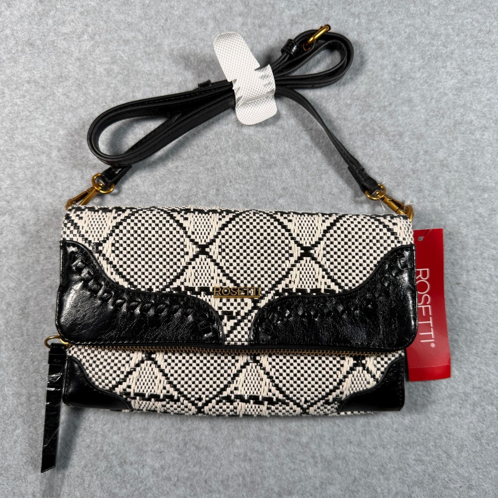 Rosetti Piper Crossbody Bag Black White Woven NWT